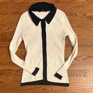 White House Black Market Black and White Ribbed Top